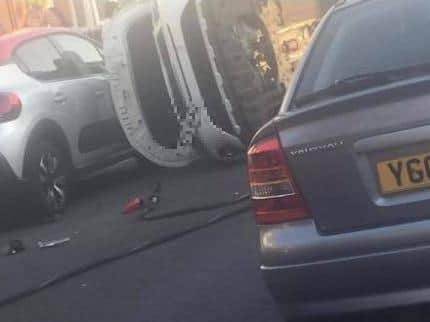 The white Kia overturned in Finsbury Avenue on Wednesday (June 24)