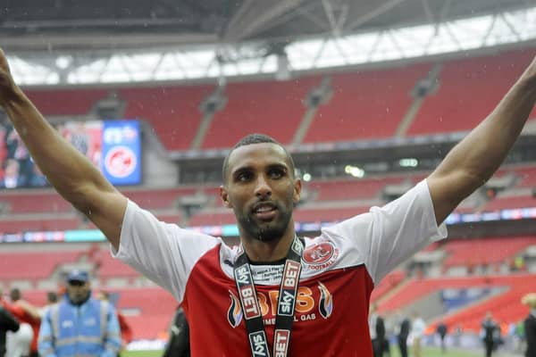 Nathan Pond celebrates promotion to League One via the play-off route with Fleetwood Town six years ago