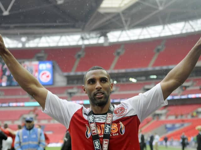 Nathan Pond celebrates promotion to League One via the play-off route with Fleetwood Town six years ago