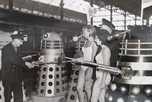 Daleks arrive at Blackpool Station in June 1975