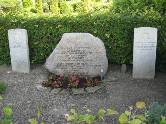The memorial to two airmen Maurice Eddleston and Arthur Wood who perished when their war plane crashed into the sea off Denmark in 1945