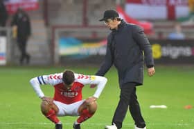 Joey Barton and Ched Evans after the 4-1 defeat to Wycombe.
