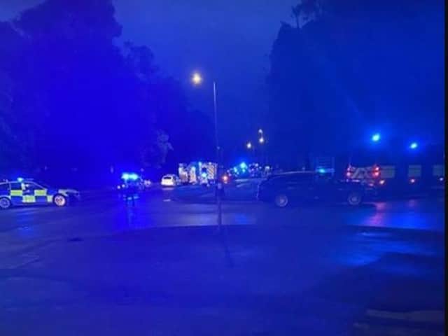 Emergency services at the scene of the crash in Kirkham last night.