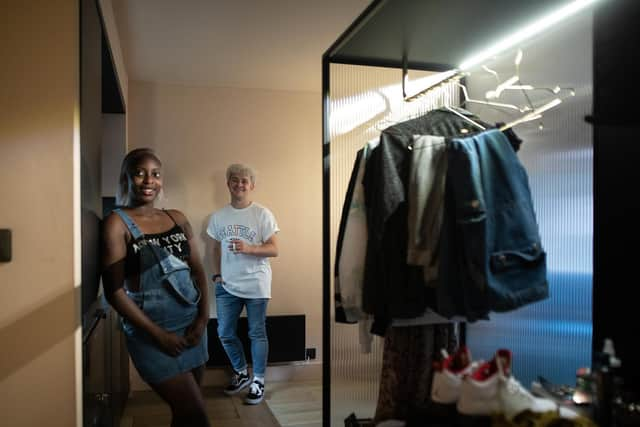 Ivy Kusaloka, with fellow Nightingale worker Jack Griffiths, at the hotel where they have been staying since starting work at the temporary hospital in Manchester over two months ago