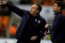 Micky Mellon in his final game as Tranmere boss at Blackpool in March
