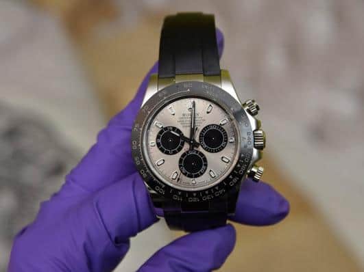 One of the luxury watches seized from the suspect's home in St Anthony's Place, Blackpool. Pic: Lancashire Police