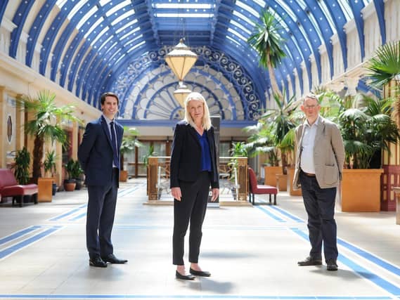 Conservative party co-chairman Amanda Milling with Blackpool South MP Scott Benton (left) and Blackpool North and Cleveleys MP Paul Maynard (right), inside the Winter Gardens