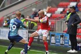 Paddy Madden in action during Fleetwood's play-off semi-final defeat to Wycombe