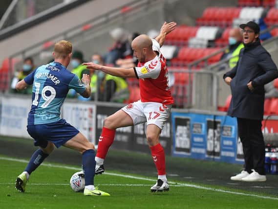 Paddy Madden in action during Fleetwood's play-off semi-final defeat to Wycombe