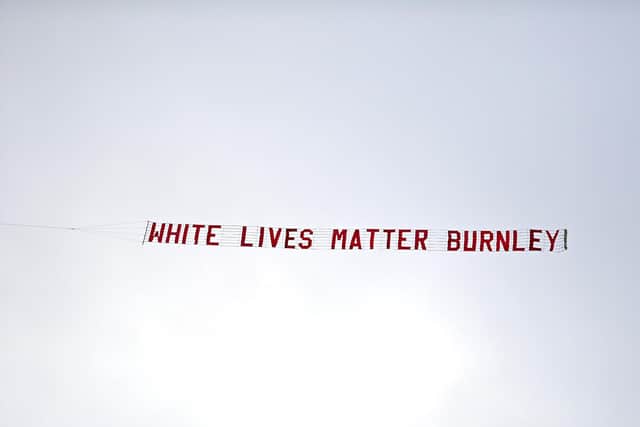 The banner that was flown over the Etihad Stadium