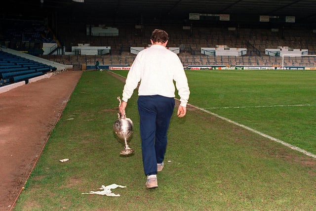 Howard Wilkinson with the First Division trophy after Leeds United were crowned champions in 1992.