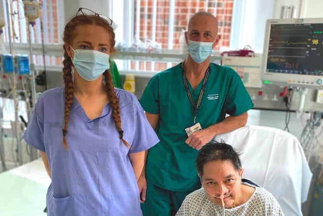 Staff nurse Sarah Kenny, Dr Jason Cupitt and Roehl Ribaya - Photos: Blackpool Teaching Hospitals
