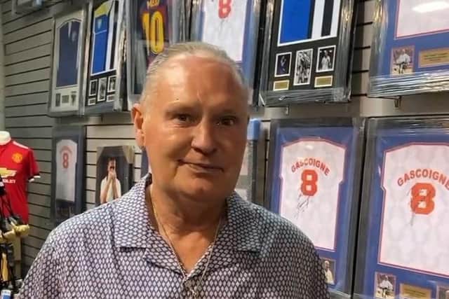 A still image from Paul Gascoigne's video message to Blackpool's Ryan Smith