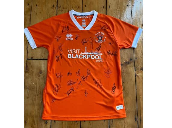 The shirt signed by Blackpool FC
