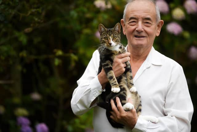 David Priestley with his kitten Chestnut, who he said "kept him going" through the coronavirus lockdown as he could no longer swim every day.