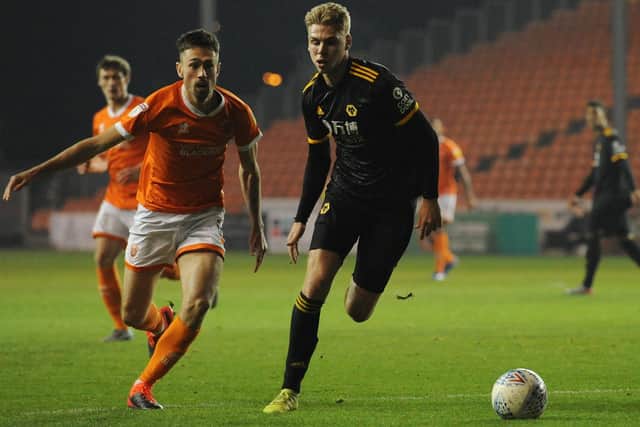 Ryan Hardie, here in action against Wolves Under-21s, scored his only Blackpool goal in the EFL Trophy