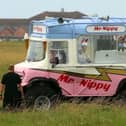 Paddy McGuiness was at the wheel of the Ice Cream monster truck at Blackpool Airport today (August 1). Pic credit: Paul Webster