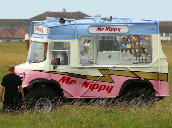 Paddy McGuiness was at the wheel of the Ice Cream monster truck at Blackpool Airport today (August 1). Pic credit: Paul Webster