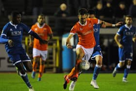 Ryan Hardie in action against Carlisle United in the EFL Trophy - the striker has scored his only Blackpool goal in that competition