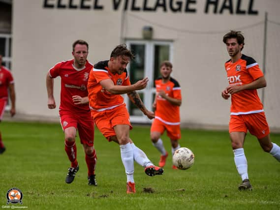 Fancy footwork from Jamie Thomas of AFC Blackpool in the 5-0 win over Galgate Picture: ADAM GEE