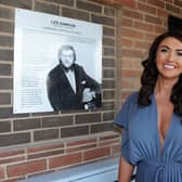 Charlotte Dawson unveiling the plaque to her father Les Dawson in the Peace and Happiness garden in St Annes.