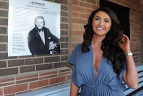 Charlotte Dawson unveiling the plaque to her father Les Dawson in the Peace and Happiness garden in St Annes.