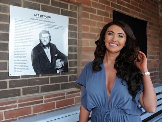 Charlotte Dawson unveiling the plaque to her father Les Dawson in the Peace and Happiness garden in St Annes.
