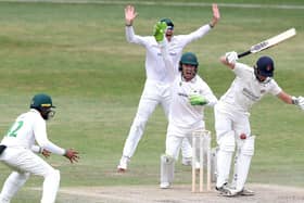 George Balderson is dismissed lbw as Lancashire's loss of 20 wickets against Leicestershire angered coach Mark Chilton