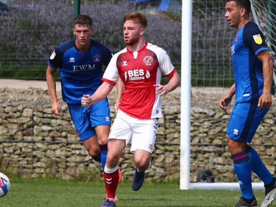 Callum Camps in action for the first time in a Fleetwood Town shirt. Credit: Fleetwood Town FC.