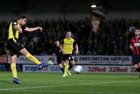 Oliver Sarkic scoring against Bournemouth in last season's Carabao Cup for Burton, where he played mostly out wide