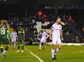 Jordan Williams scoring against Notts County, one of his 13 goals for Fylde last season  Picture: STEVE MCLELLAN
