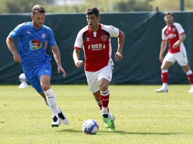 Ched Evans in action in Fleetwood Town's 2-0 win over Stockport County.