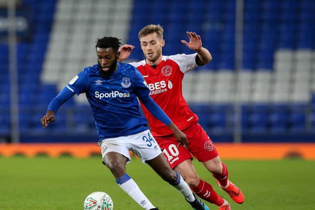 Everton's Beni Baningime, here in action against Fleetwood Town in the EFL Trophy last season, has been linked with a loan move to Blackpool