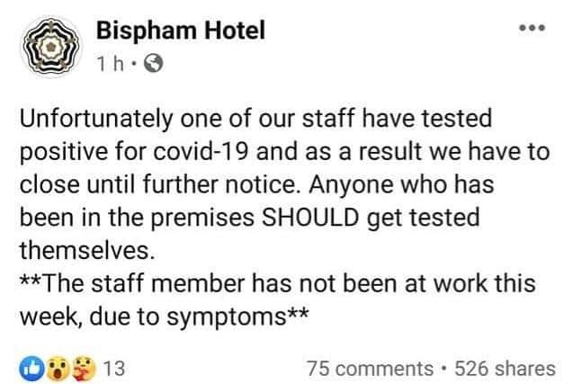 The Bispham Hotel announced on Facebook that one of its staff had tested positive for Covid-19, after being off work for a week with symptoms. Photo: Rebecca Beardmore -JPI Media