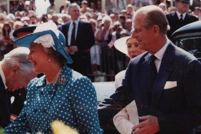 Queen Elizabeth II and Prince Philip in Blackpool, arriving at the Grand Theatre, for a royal visit in 1994