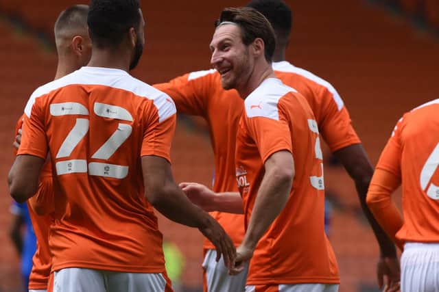 CJ Hamilton celebrates giving Blackpool an early lead