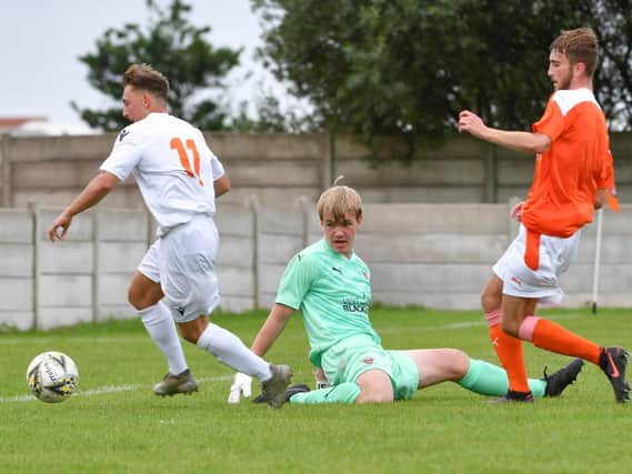 Ben Roberts scores for AFC Blackpool   Picture: Adam Gee