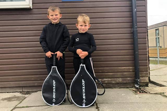 Rory Campbell, seven, and younger brother Patrick Campbell, five, have been enjoying the tennis sessions offered for free during the coronavirus lockdown at Poulton St. Chad's Tennis Club.