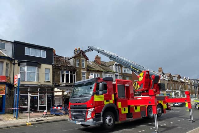 Lytham Road remains closed this afternoon (August 25) as firefighters continue to work to make the scene safe following the building fire overnight