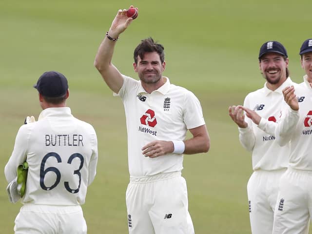 He's done it! Jimmy Anderson holds the ball with which he claimed his 600th Test victim