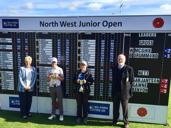 Knott End captains David Forrester and Brenda Braithwaite with NW Junior Open winners  Will McGhie and Amy Sarjantson