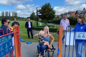 Paralympian Shelly Woods and son Leo officially open the new-look toddler play area at Park View 4U