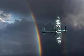 The Spitfire can be seen over Blackpool, followed by Lancaster and Preston, today