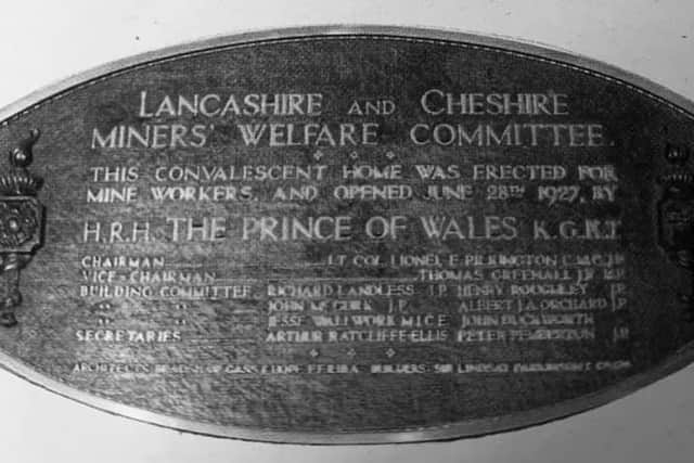 The plaque which commemorated the official opening of the Miner's Convalescent Home in Blackpool