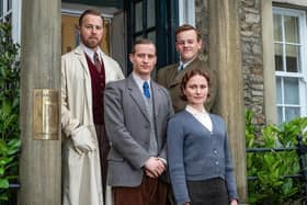 The stars of Channel 5's new version of All Creatures Great and Small. Clockwise from top left: Siegfried Farnon (Samuel West); Tristan Farnon (Callum Woodhouse); Mrs Hall (Anna Madeley) James Herriot (Nicholas Ralph)