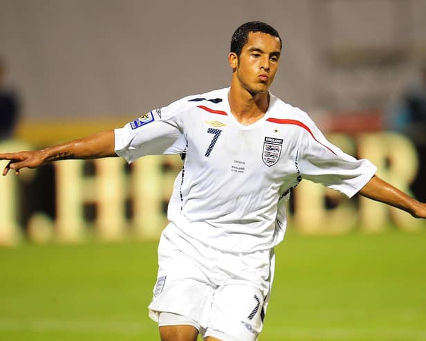 Theo Walcott celebrates scoring his hat-trick during the World Cup Qualifying Group Six match at the Stadion Maksimirl, Zagreb, Croatia