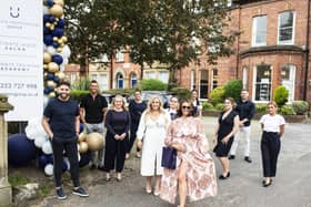 The re-opening of the rebranded salon Ultimate Professional in St Annes. Left to right, Sam Giffen, former Big Brother contestant, owner Rhianna Frend (white dress) and Charlotte Dawson (pink dress) and the Ultimate Professional team.