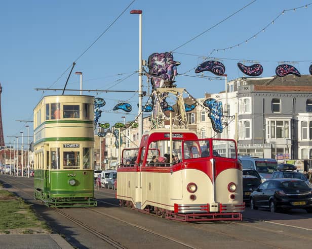 Heritage Trams on Blackpool's Golden Mile.