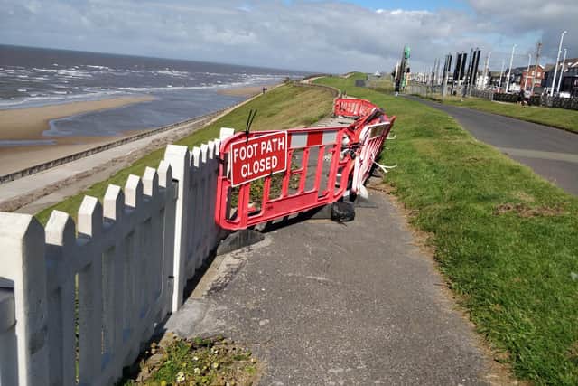The gap in the barrier, at the Cliffs in North Shore, has been described as a 'potential death trap', with temporary plastic barriers constantly being blown over by the wind (Picture: Michael Holmes for JPIMedia)