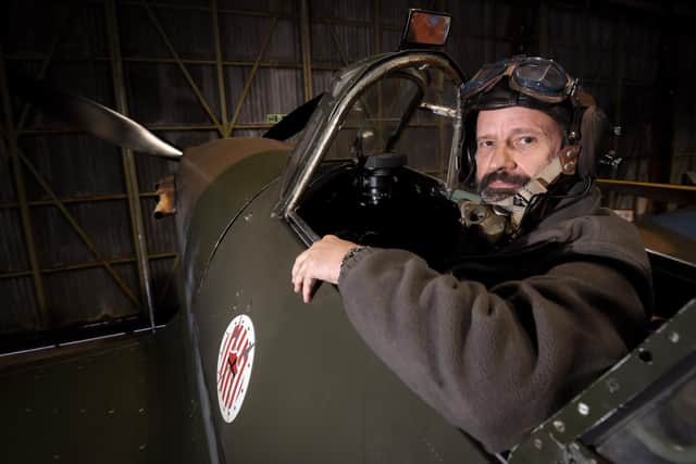 Lytham-based display pilot Dave Harvey in the Polish Heritage Flight Hawker Hurricane which was at Hangar 42 at Blackpool Airport for Battle of Britain Day, September 15